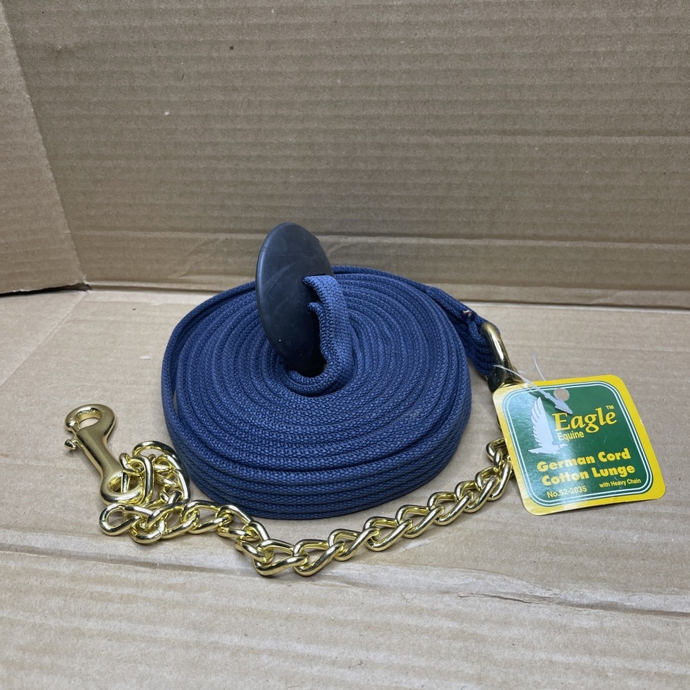 NOS Eagle Equine German Cord Cotton Lunge Line 25' Heavy Chain Horse Blue